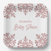 Roze Rose Gold Snowflake Winter Baby shower Papieren Bordje (Voorkant)