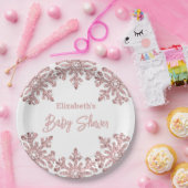 Roze Rose Gold Snowflake Winter Baby shower Papieren Bordje (Feest)
