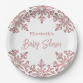 Roze Rose Gold Snowflake Winter Baby shower Papieren Bordje (Voorkant)