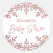 Roze Rose Gold Snowflake Winter Baby shower Ronde Sticker (Voorkant)