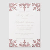 Roze Rose Gold Snowflake Winter Baby shower Vellum Uitnodigingen (Voorkant)
