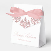 Roze Rose Gold Snowflake Winter Sweet 16 Bedankdoosjes (Voorkant Zijde)