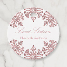 Roze Rose Gold Snowflake Winter Sweet 16 Bedankjes Labels