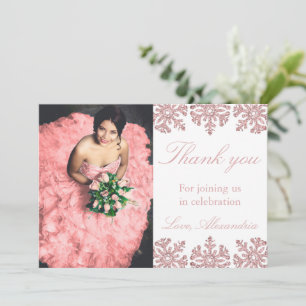 Roze Rose Gold Snowflake Winter Sweet 16 Bedankkaart