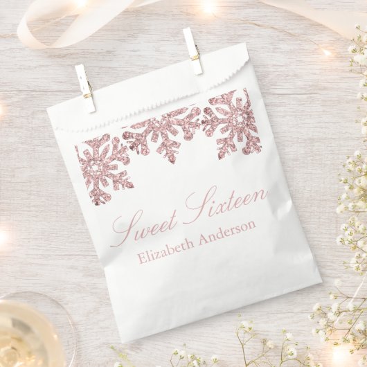 Roze Rose Gold Snowflake Winter Sweet 16 Bedankzakje (Geknipt)