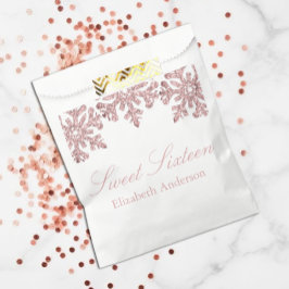 Roze Rose Gold Snowflake Winter Sweet 16 Bedankzakje