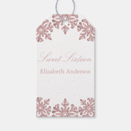 Roze Rose Gold Snowflake Winter Sweet 16 Cadeaulabel