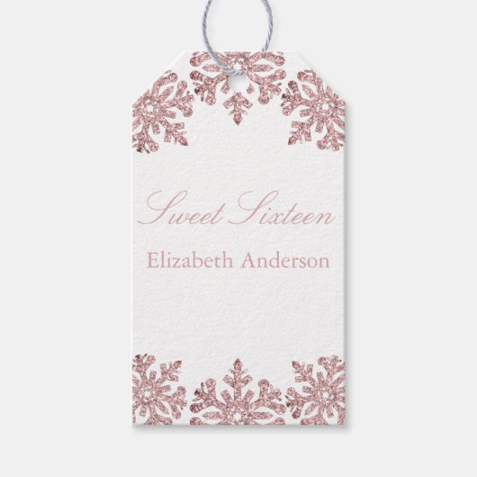 Roze Rose Gold Snowflake Winter Sweet 16 Cadeaulabel (Voorkant)