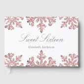 Roze Rose Gold Snowflake Winter Sweet 16 Gastenboek (Voorkant)