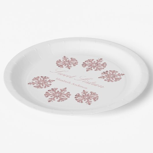 Roze Rose Gold Snowflake Winter Sweet 16 Papieren Bordje (Gekanteld)