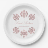 Roze Rose Gold Snowflake Winter Sweet 16 Papieren Bordje (Voorkant)