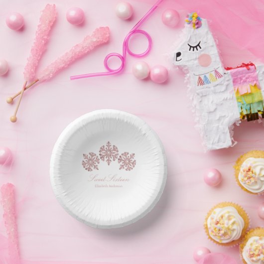 Roze Rose Gold Snowflake Winter Sweet 16 Papieren Kommen (Feest)