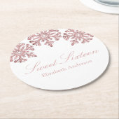 Roze Rose Gold Snowflake Winter Sweet 16 Ronde Kartonnen Onderzetter (Gebogen)