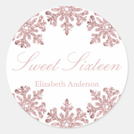 Roze Rose Gold Snowflake Winter Sweet 16 Ronde Sticker