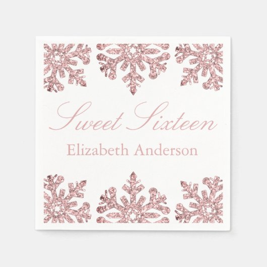 Roze Rose Gold Snowflake Winter Sweet 16 Servet (Voorkant)