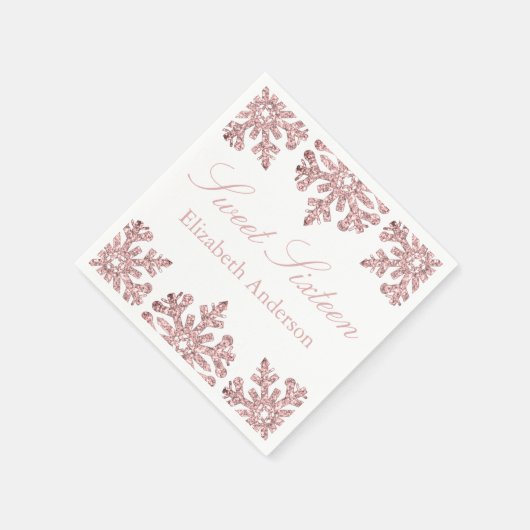 Roze Rose Gold Snowflake Winter Sweet 16 Servet (Hoek)
