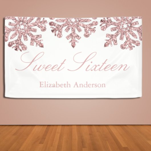 Roze Rose Gold Snowflake Winter Sweet 16 Spandoek