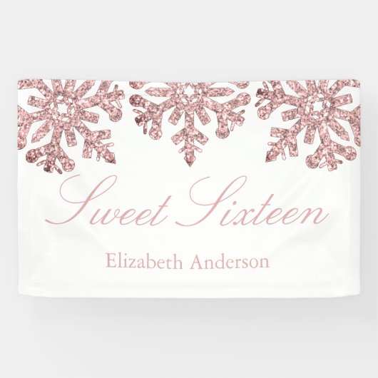 Roze Rose Gold Snowflake Winter Sweet 16 Spandoek (Horizontaal)