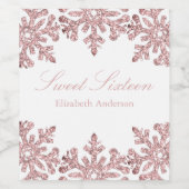 Roze Rose Gold Snowflake Winter Sweet 16 Wijn Etiket (Enkel label)