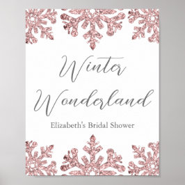 Roze Rose Gold Snowflake Winter Vrijgezellenfeest Poster