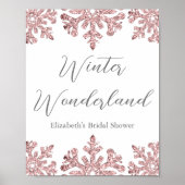 Roze Rose Gold Snowflake Winter Vrijgezellenfeest Poster (Voorkant)