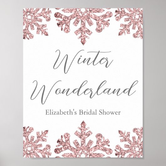 Roze Rose Gold Snowflake Winter Vrijgezellenfeest Poster (Voorkant)