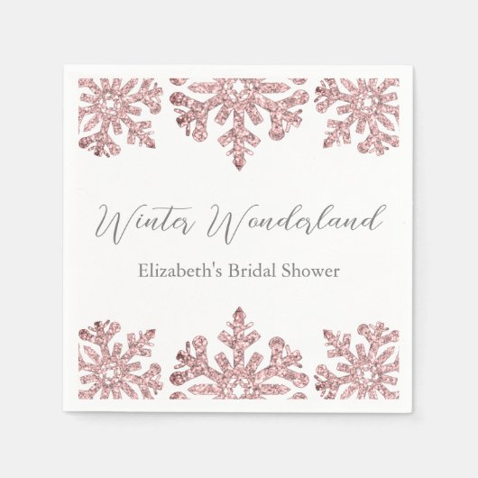 Roze Rose Gold Snowflake Winter Vrijgezellenfeest Servet (Voorkant)