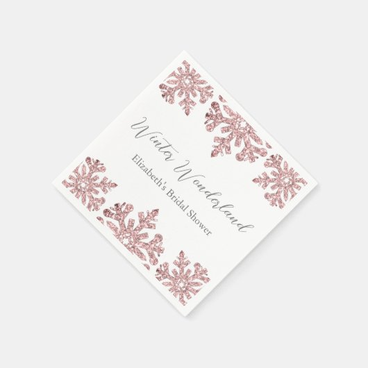 Roze Rose Gold Snowflake Winter Vrijgezellenfeest Servet (Hoek)