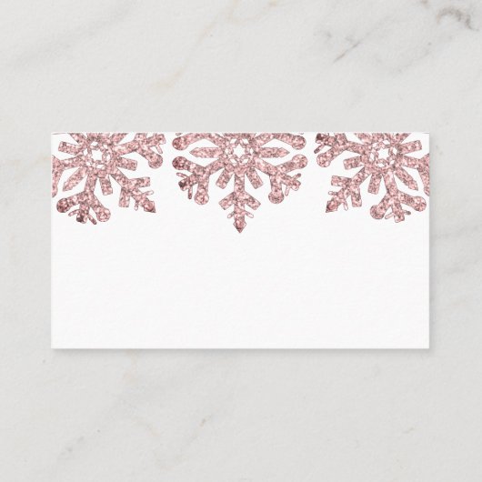 Roze Rose Gold Snowflakes Winter Weddenschap Plaatskaartje (Achterkant)