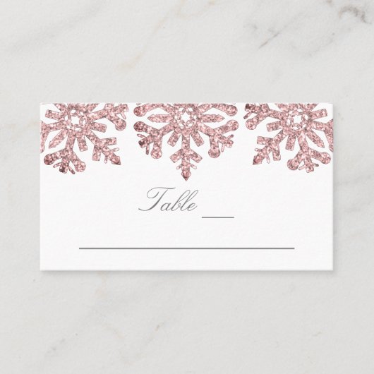 Roze Rose Gold Snowflakes Winter Weddenschap Plaatskaartje (Voorkant)