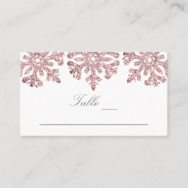 Roze Rose Gold Snowflakes Winter Weddenschap Plaatskaartje