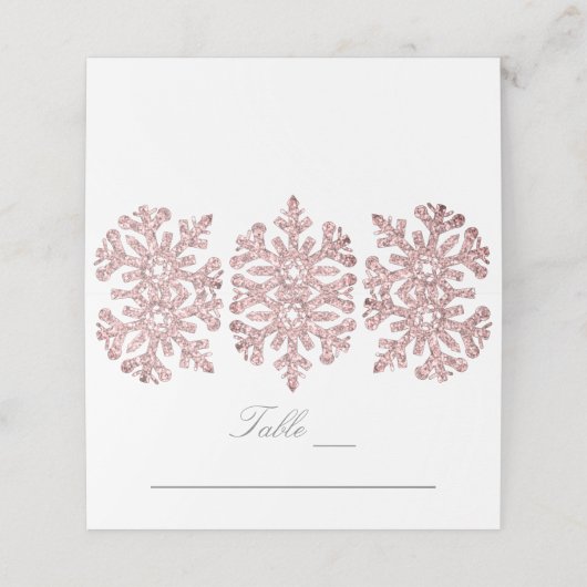 Roze Rose Gold Snowflakes Winter Weddenschap Plaatskaartje (Buitenkant ongevouwen)