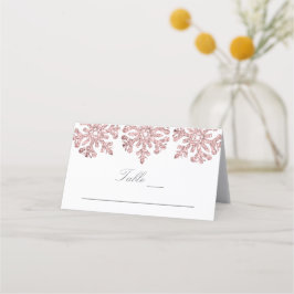 Roze Rose Gold Snowflakes Winter Weddenschap Plaatskaartje