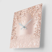 Roze Rose Gold Spark Floral Glitter Blush Girly Vierkante Klok (Hoek)
