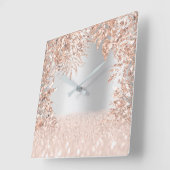 Roze Rose Gold Spark Floral Glitter Blush Grey Vierkante Klok (Hoek)