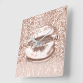 Roze Rose Gold Spark Floral Glitter Lips Folie Vierkante Klok (Hoek)