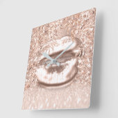 Roze Rose Gold Spark Floral Glitter Lips Girly Vierkante Klok (Hoek)