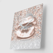 Roze Rose Gold Spark Floral Glitter Lips Grey Vierkante Klok (Hoek)