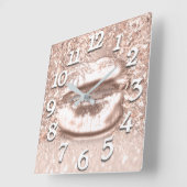 Roze Rose Gold Spark Floral Glitter Lips Numbers Vierkante Klok (Hoek)