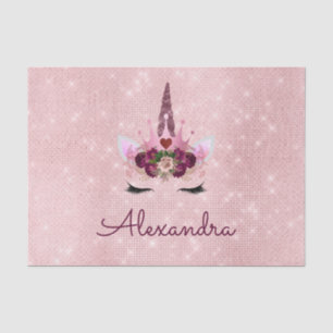 Roze Rose Gold Sparkle Eenhoorn Monogram Verjaarda Tissuepapier