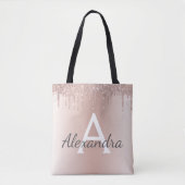 Roze Rose Gold Sparkle Elegant Monogram Boekentas Tote Bag (Voorkant)