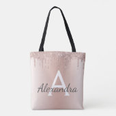 Roze Rose Gold Sparkle Elegant Monogram Boekentas Tote Bag (Achterkant)