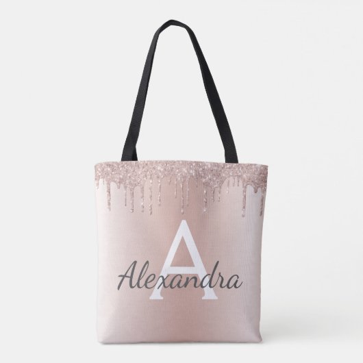 Roze Rose Gold Sparkle Elegant Monogram Boekentas Tote Bag (Achterkant)