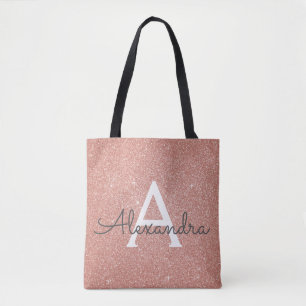 Roze Rose Gold Sparkle Elegant Monogram Boekentas Tote Bag