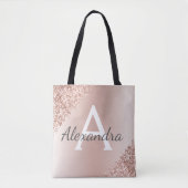 Roze Rose Gold Sparkle Elegant Monogram Boekentas Tote Bag (Voorkant)