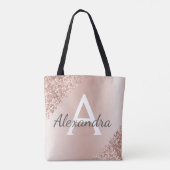 Roze Rose Gold Sparkle Elegant Monogram Boekentas Tote Bag (Achterkant)