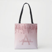 Roze Rose Gold Sparkle Elegant Monogram Boekentas Tote Bag (Voorkant)