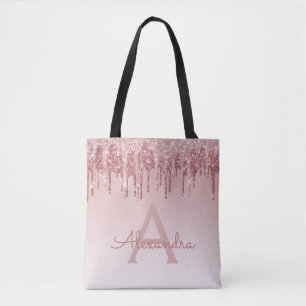 Roze Rose Gold Sparkle Elegant Monogram Boekentas Tote Bag