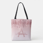 Roze Rose Gold Sparkle Elegant Monogram Boekentas Tote Bag (Achterkant)