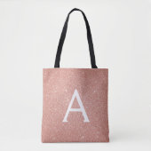 Roze Rose Gold Sparkle Elegant Monogram Boekentas Tote Bag (Voorkant)